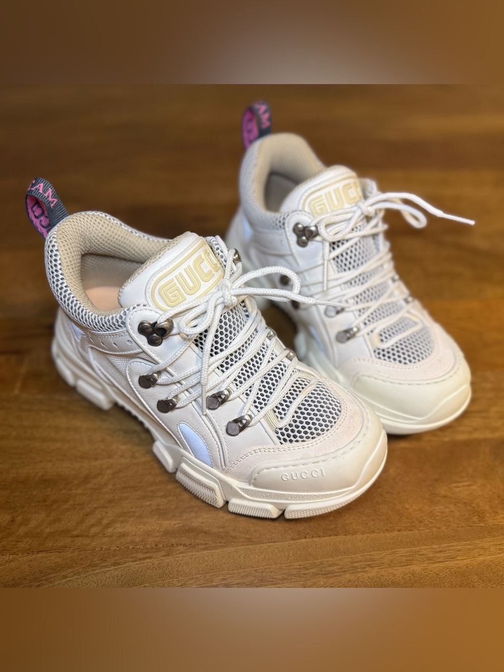 Gucci Flashtrek White Leather and Mesh Sneakers - Size 37